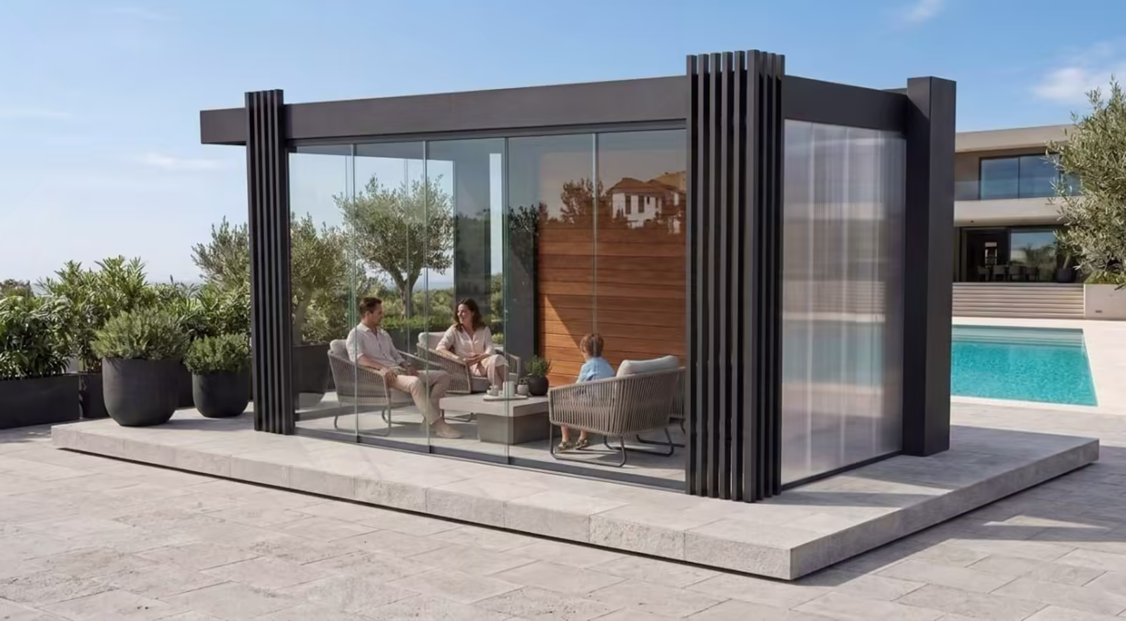 Energy Pavilion with sliding glass enclosure